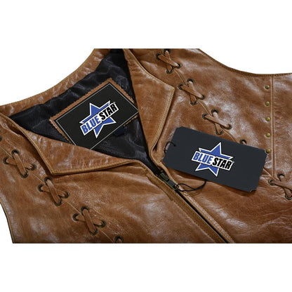 BSM4592 Women's Brown Zippered Vest with Lacing Details