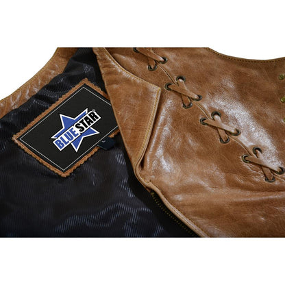 BSM4592 Women's Brown Zippered Vest with Lacing Details