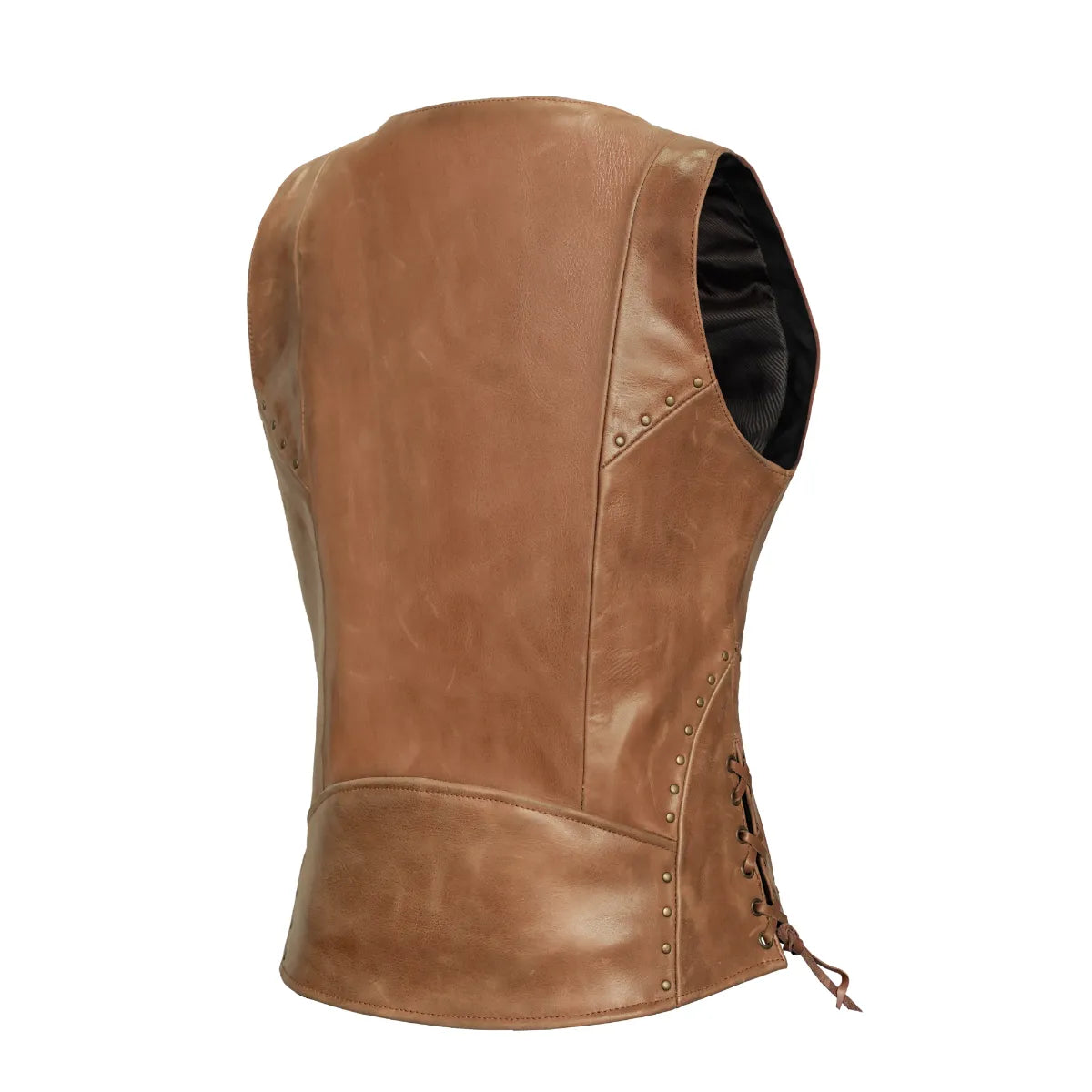 BSM2528 Women's Brown Zippered Vest with Lacing Details
