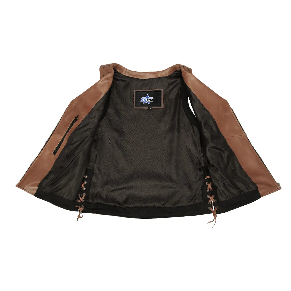 BSM2528 Women's Brown Zippered Vest with Lacing Details