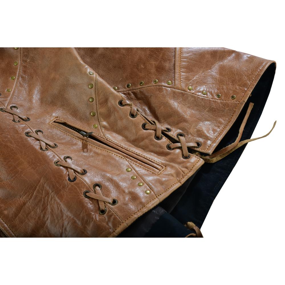 BSM4592 Women's Brown Zippered Vest with Lacing Details