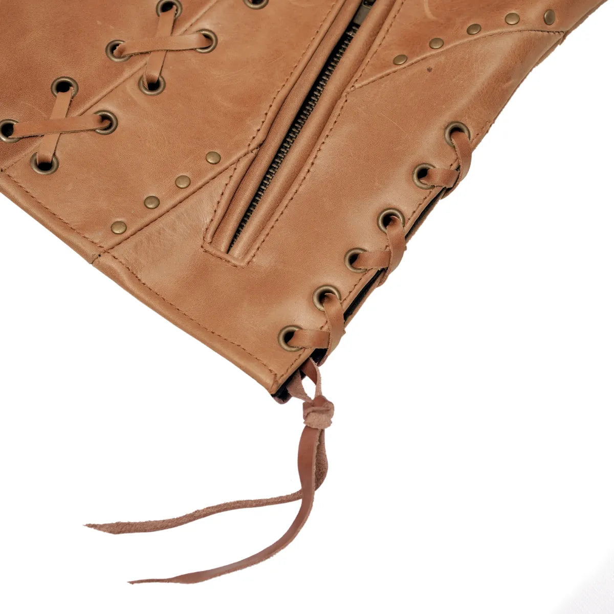 BSM2528 Women's Brown Zippered Vest with Lacing Details