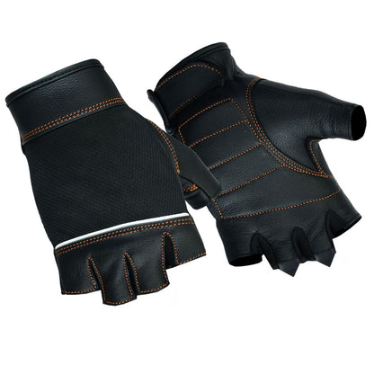 BSM3508 Women's Fingerless Glove with Orange Stitching Details