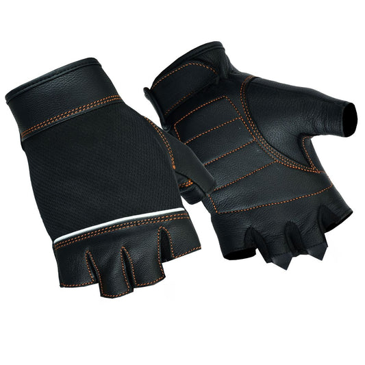 BSM3508 Women's Fingerless Glove with Orange Stitching Details