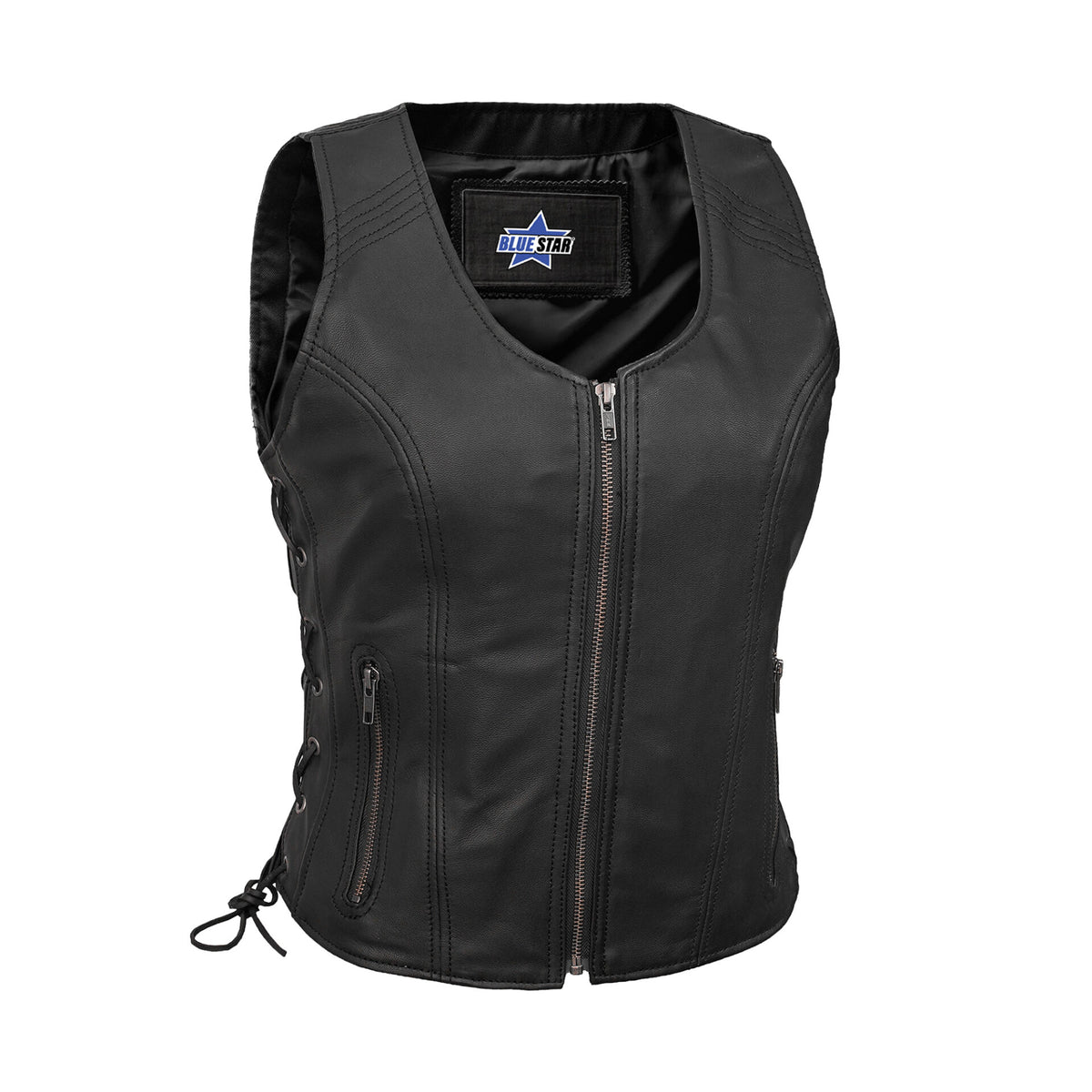 BSM2506 Women's Stylish Open Neck Side Lace Zipper Front Vest