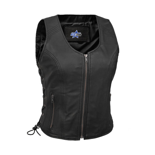 BSM2506 Women's Stylish Open Neck Side Lace Zipper Front Vest