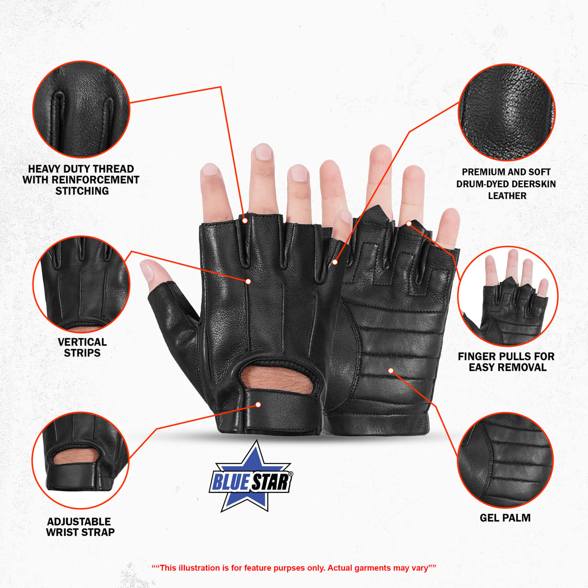 BSM3352 Men's Hardy Deer Skin Fingerless Glove