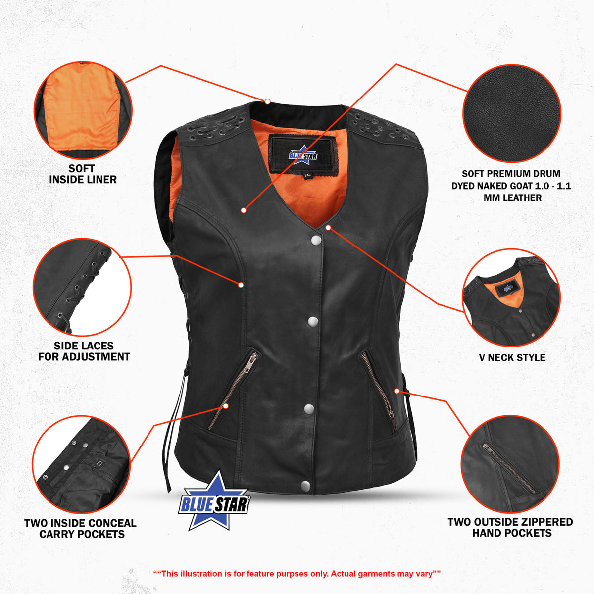BSM2517 Women's Vest with Grommet and Lacing Accents