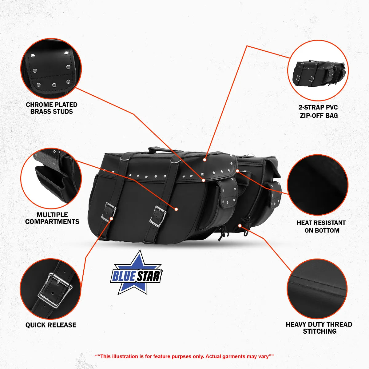 BSM4537 TWO STRAP SADDLE BAG W/ STUDS