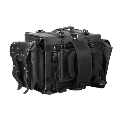 BSM4719 Leather Black PVC Large Four Piece Motorcycle Touring Tail Bag with Studs