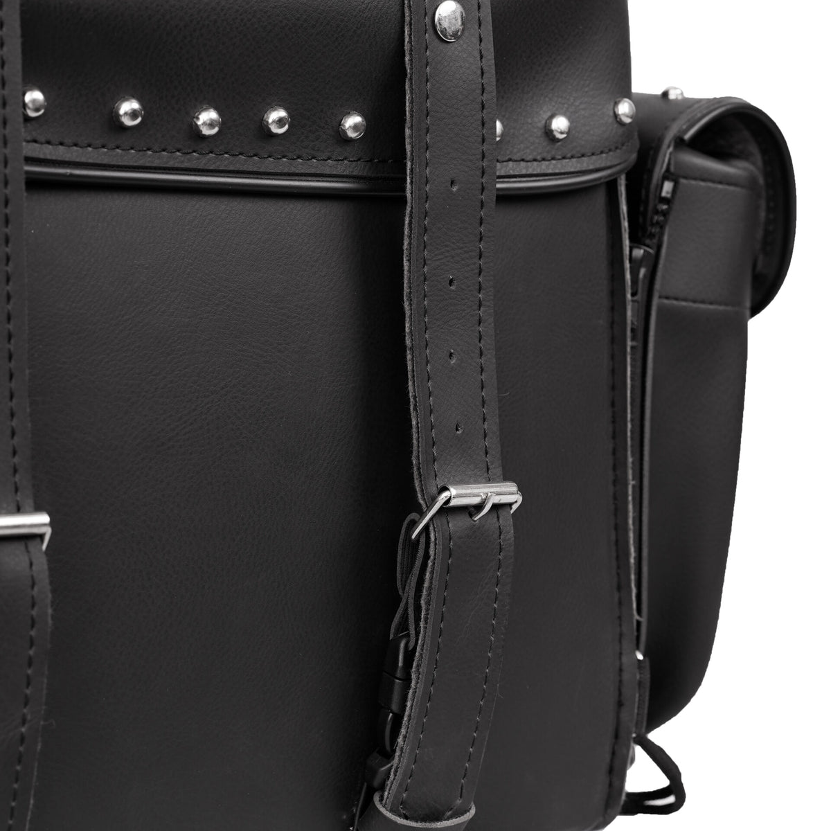 BSM4719 Leather Black PVC Large Four Piece Motorcycle Touring Tail Bag with Studs