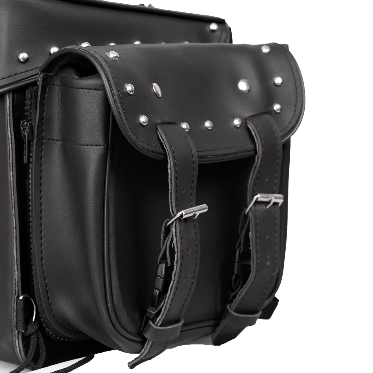 BSM4719 Leather Black PVC Large Four Piece Motorcycle Touring Tail Bag with Studs