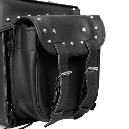 BSM4719 Leather Black PVC Large Four Piece Motorcycle Touring Tail Bag with Studs
