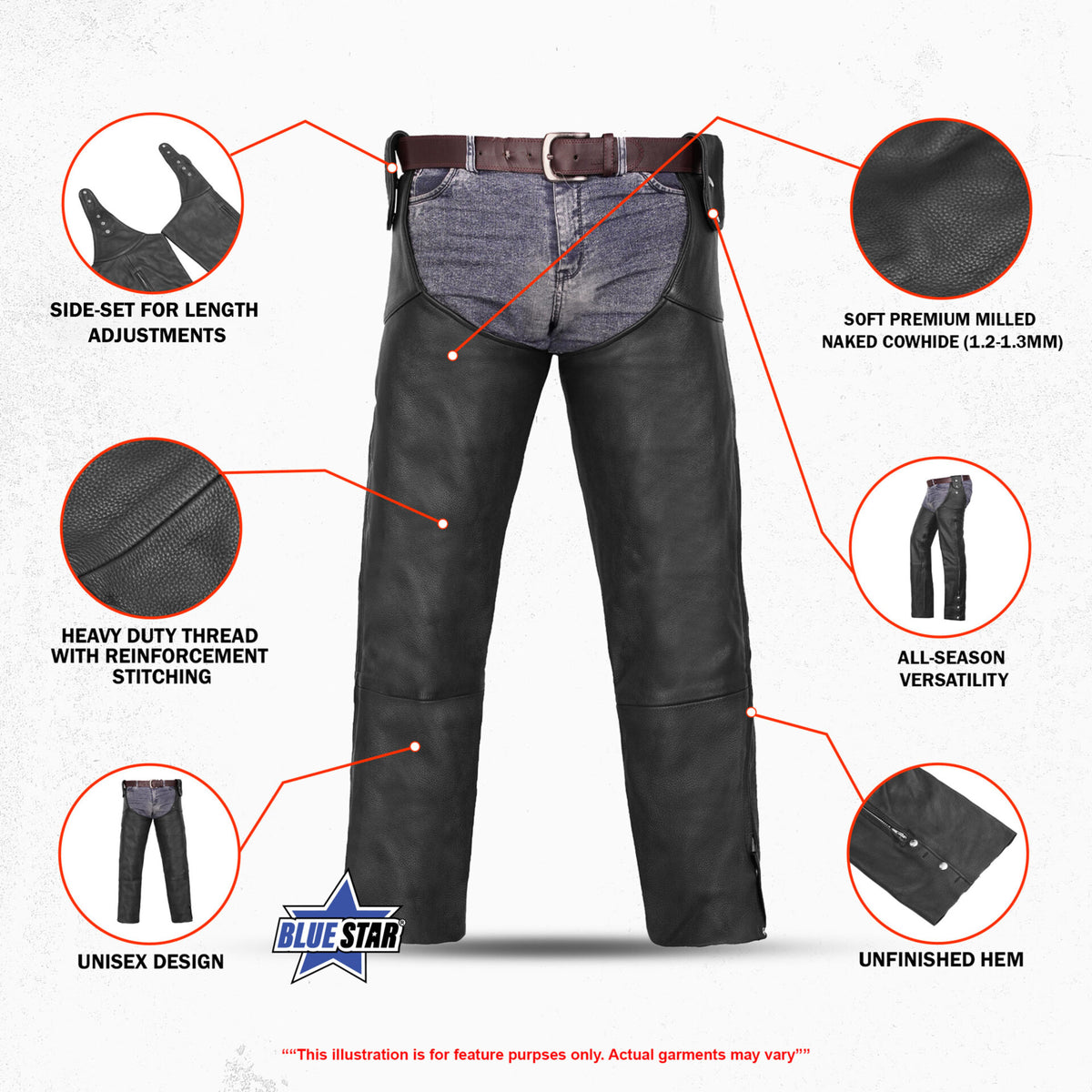 BSM3107 Unisex Adjustable Side Snap Beltless Chap