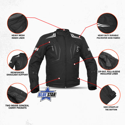 BSM1164 Flight Wings - Black Textile Motorcycle Jacket for Men