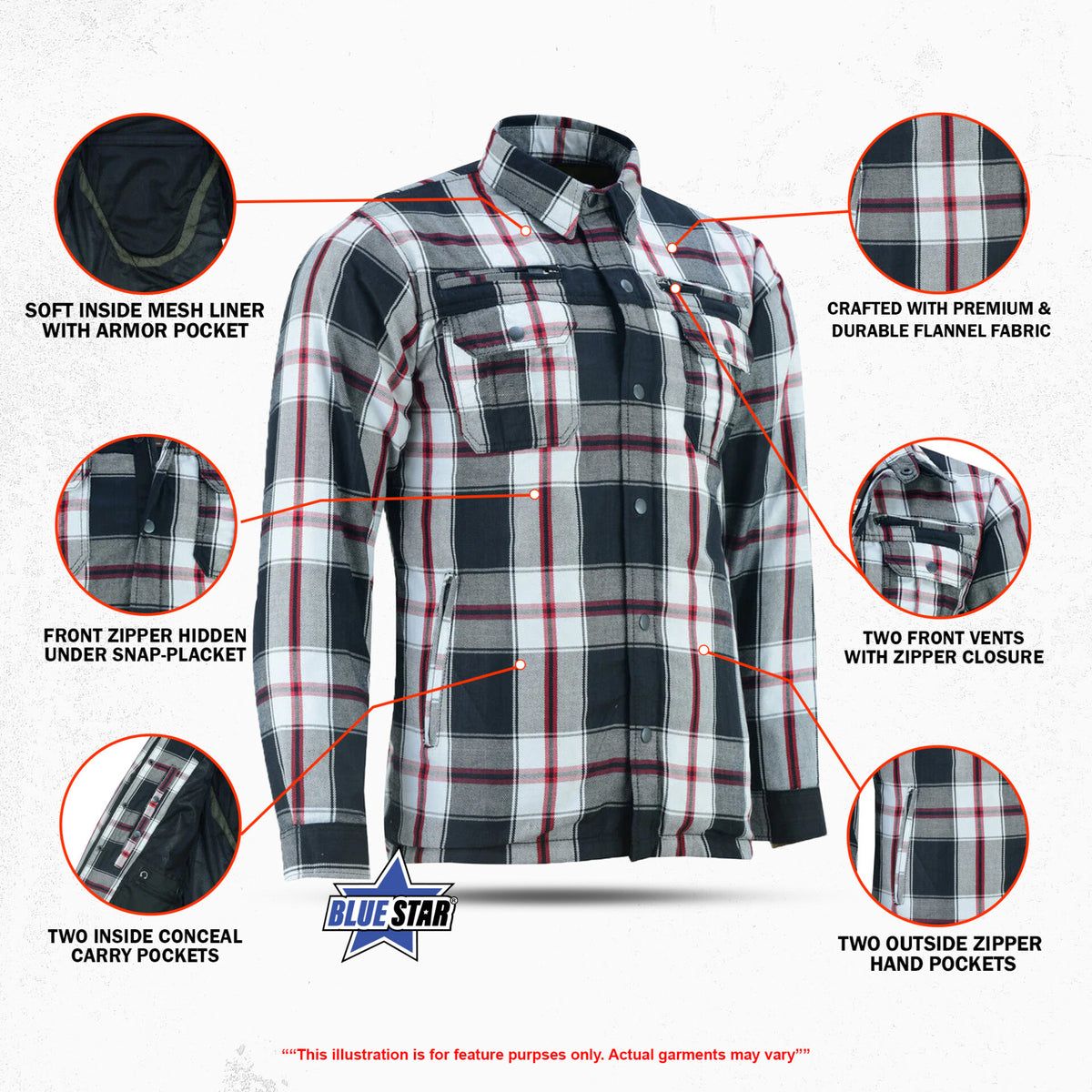 BSM1152 Armored Flannel Shirt - Black, White & Red
