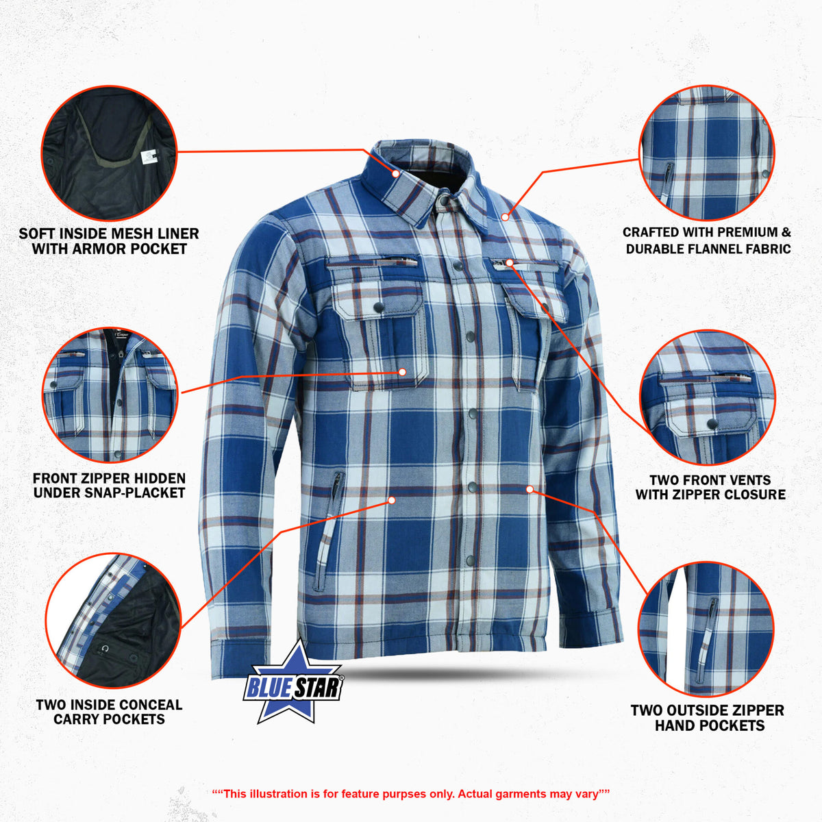 BSM1153 Armored Flannel Shirt - Blue, White & Maroon