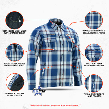 BSM1153 Armored Flannel Shirt - Blue, White & Maroon