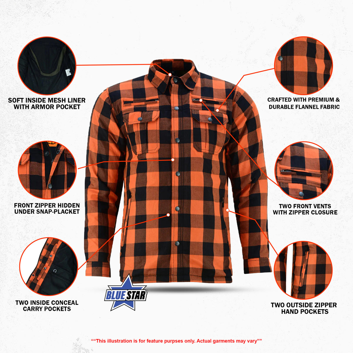 BSM1155 Armored Flannel Shirt - Orange