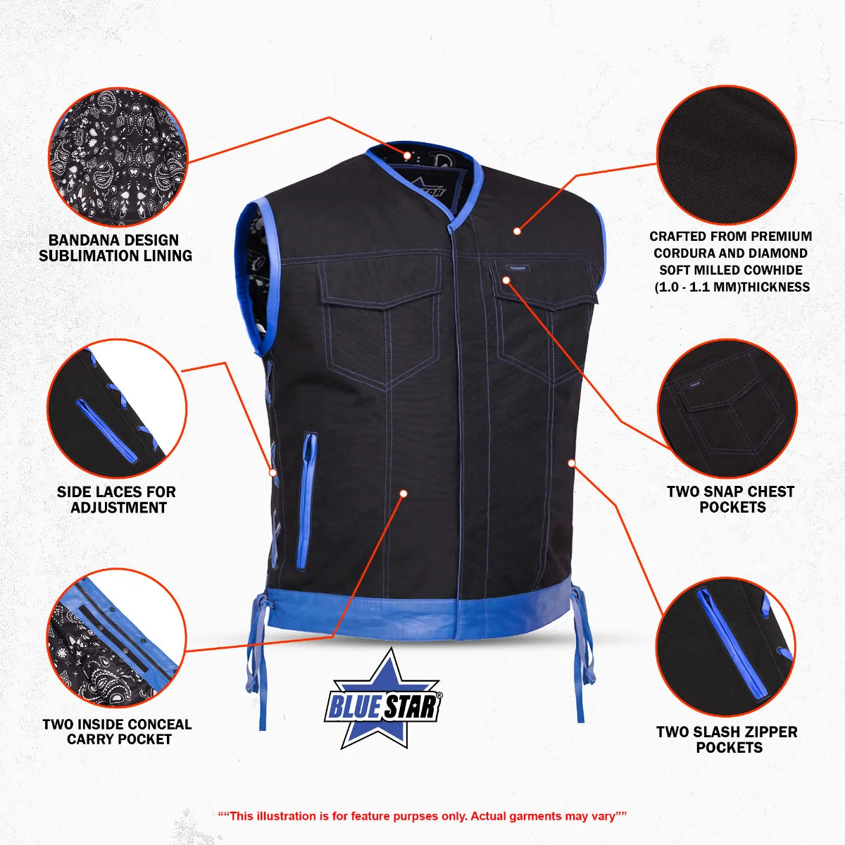 Blue Reaper Men’s Textile Motorcycle Vest