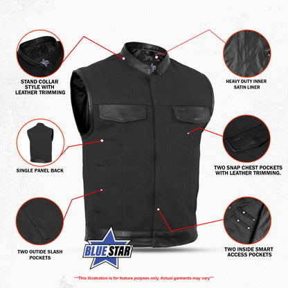 BSM1514 Canvas Material Single Back Panel Concealment Vest W/Leather Trimming