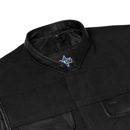 BSM1514 Canvas Material Single Back Panel Concealment Vest W/Leather Trimming