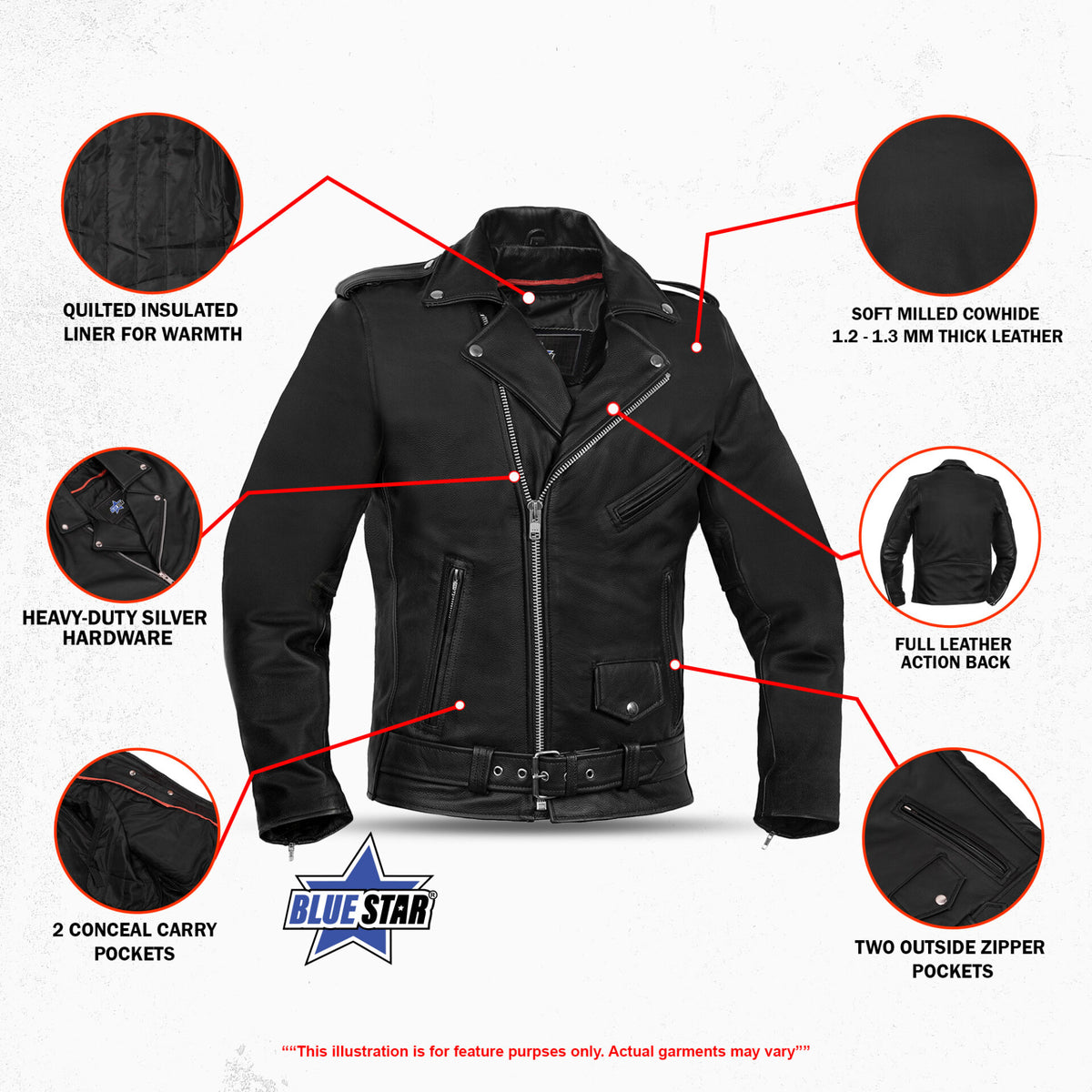 BSM1110 Men's Classic Plain Side Police Style M/C Jacket - TALL