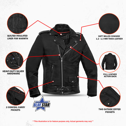 BSM1110 Men's Classic Plain Side Police Style M/C Jacket - TALL
