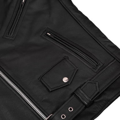 BSM1110 Men's Classic Plain Side Police Style M/C Jacket - TALL