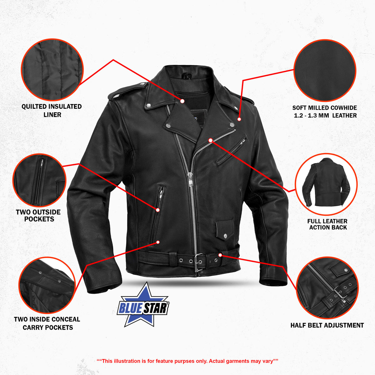 BSM1114 Men's Classic Plain Side Police Style M/C Jacket