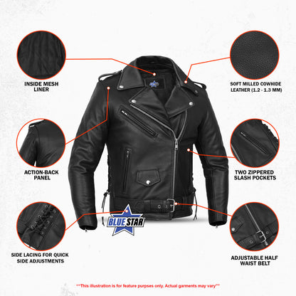 BSM1116 Men's Classic Side Lace Police Style M/C Jacket