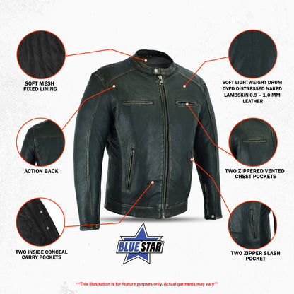 BSM1127 Men's Cruiser Jacket in Lightweight Drum Dyed Distressed Naked