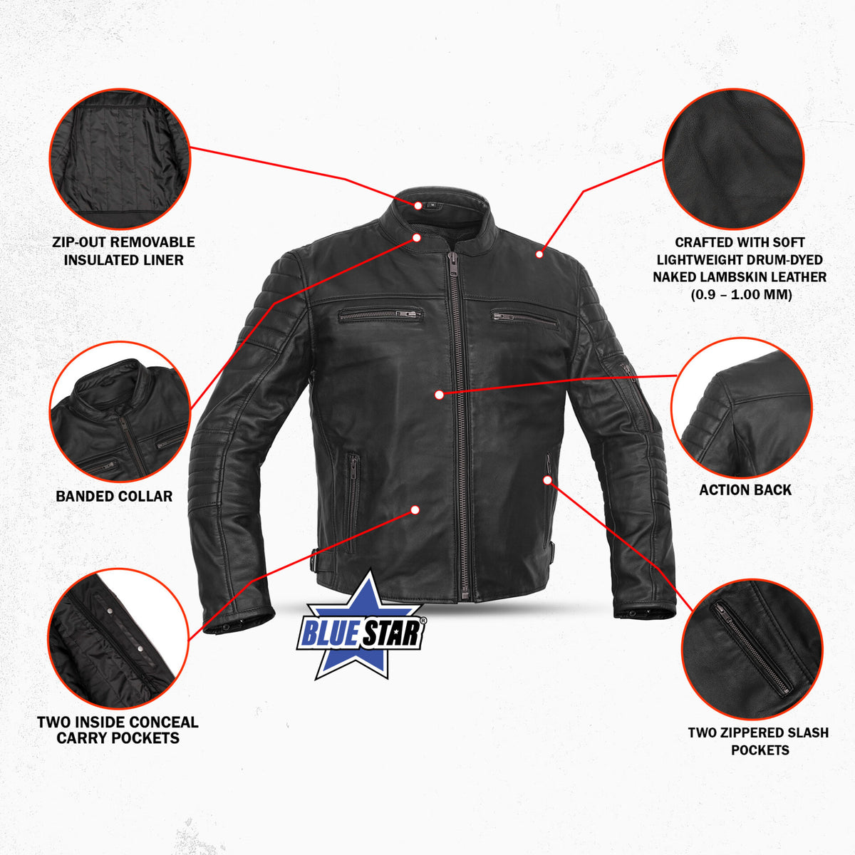 BSM1133 Men's Lightweight Drum Dyed Naked Lambskin Crossover Scooter Jacket