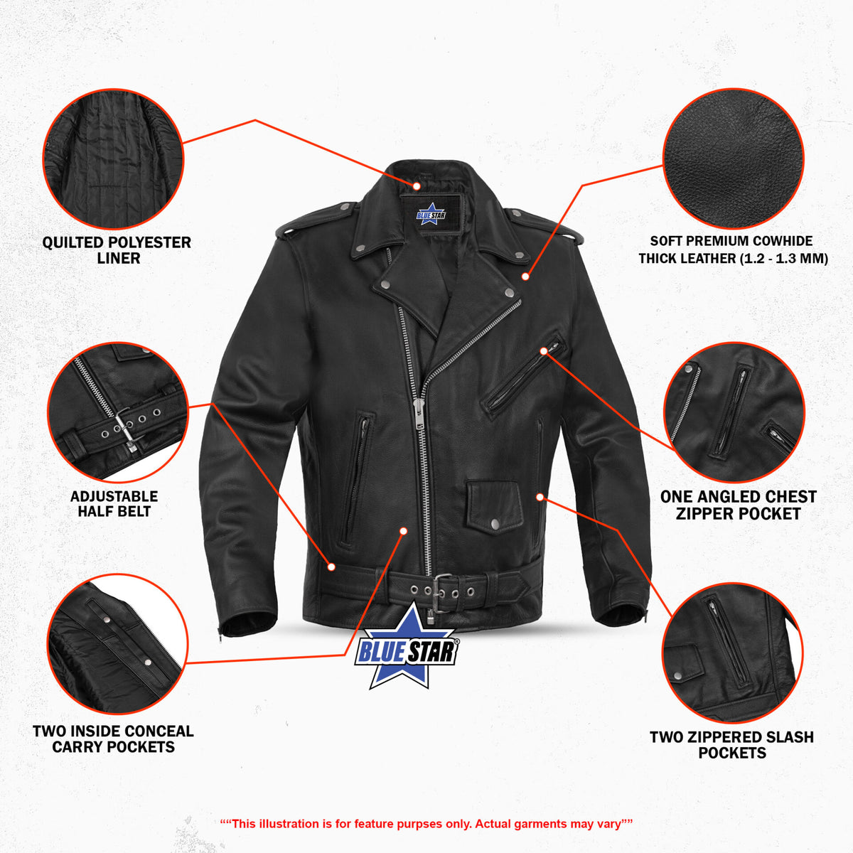 BSM1121 Motorcycle Armored Classic Biker Leather Jacket