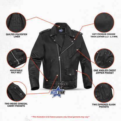BSM1121 Motorcycle Armored Classic Biker Leather Jacket