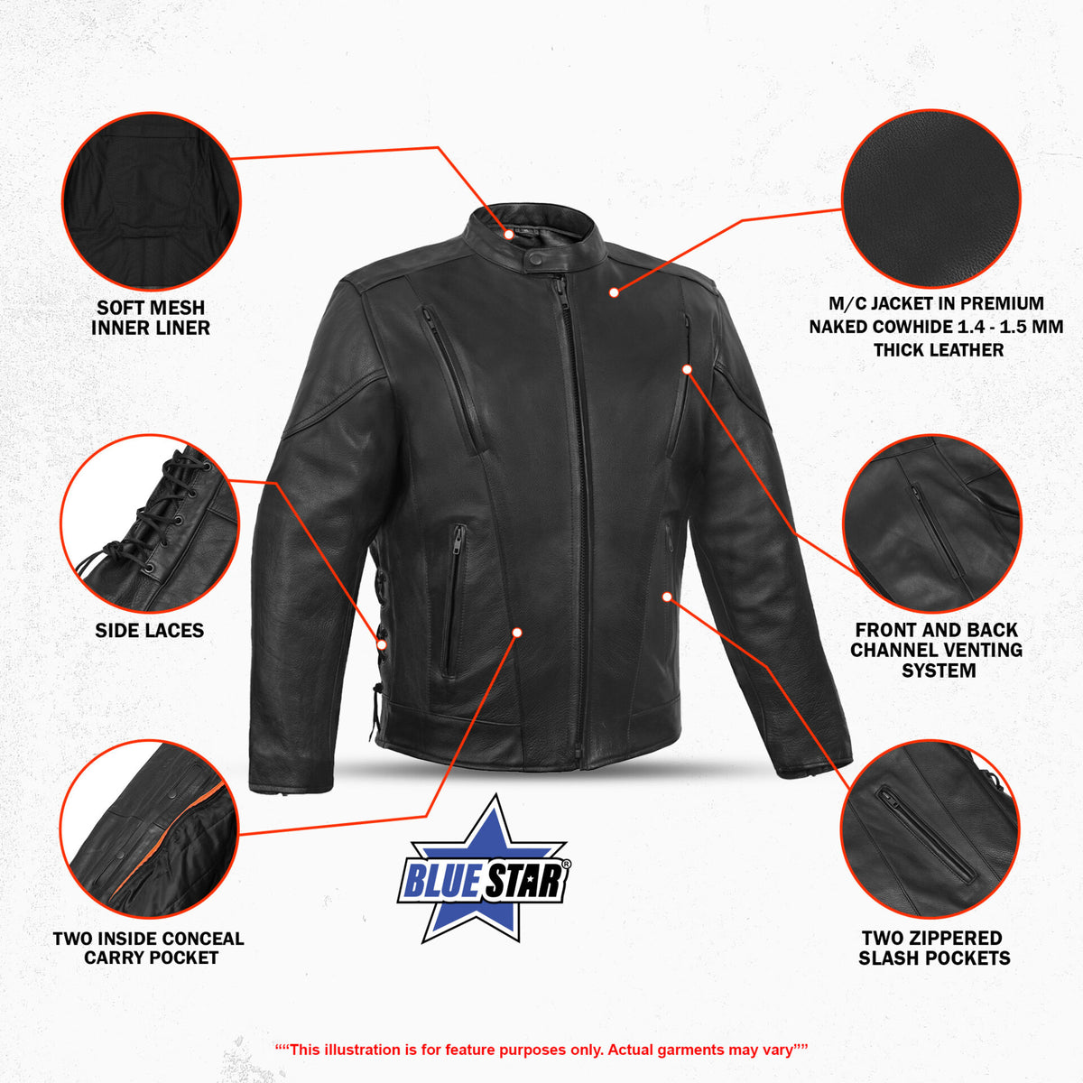 BSM1113 Men's Vented M/C Jacket Side Laces