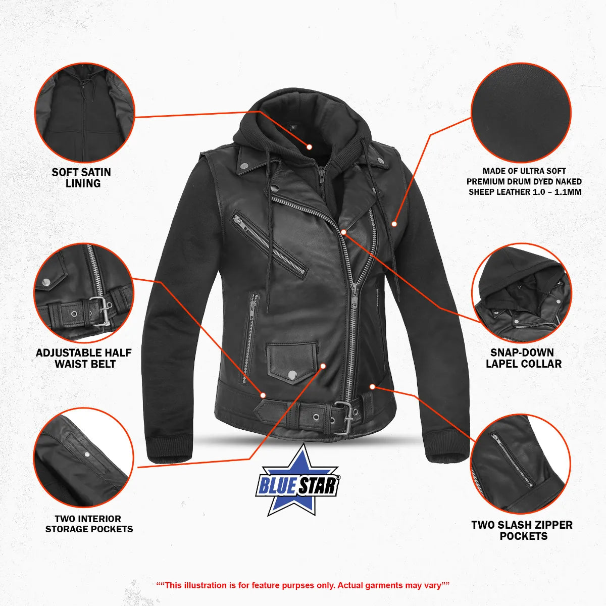 Lustré Noir Women's Leather Motorcycle Jacket