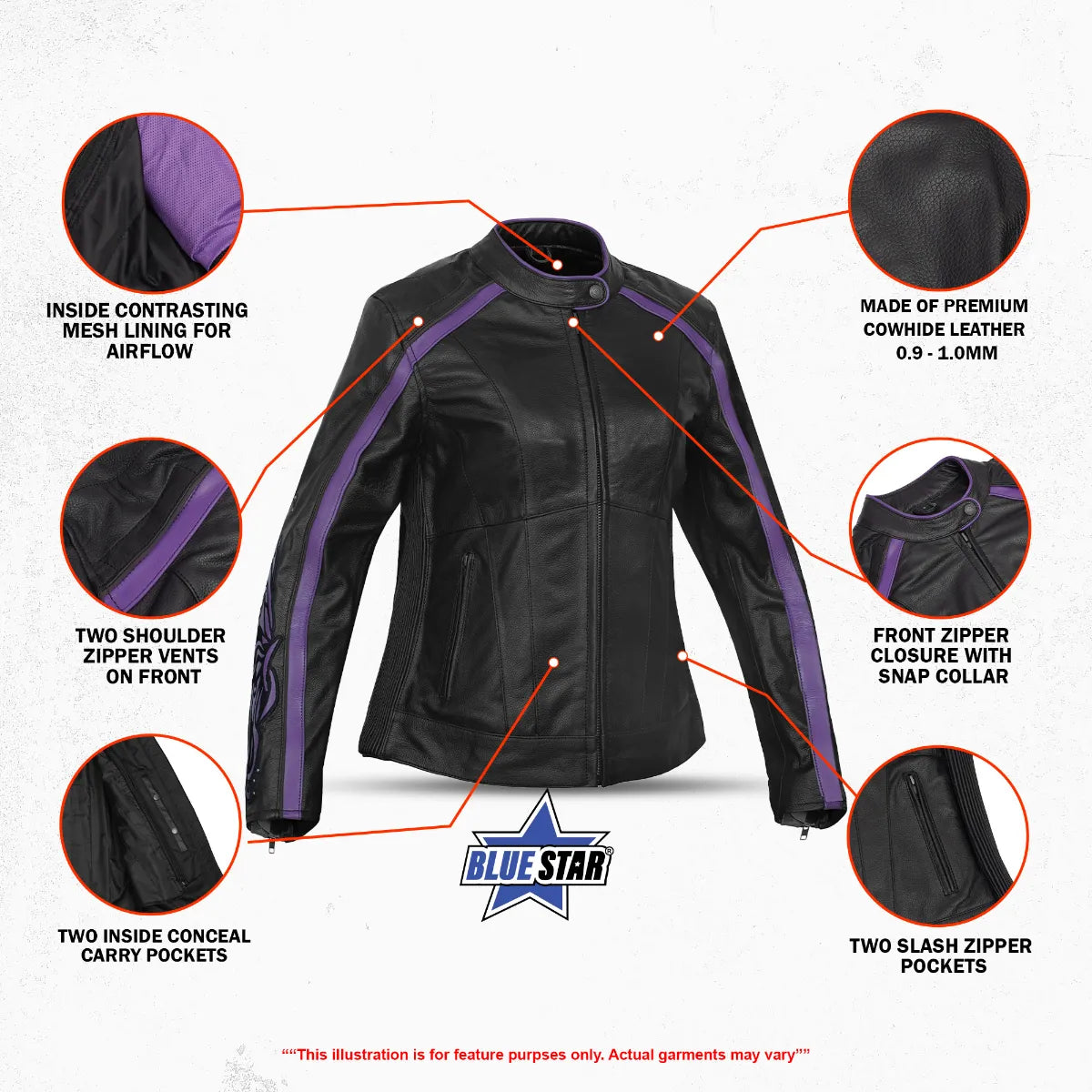 LunaShift Women’s Leather Motorcycle Jacket