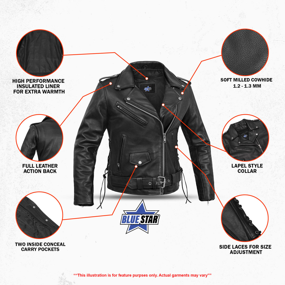 BSM2124 Women's Classic Side Lace Police Style M/C Jacket