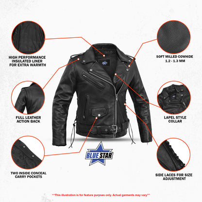 BSM2124 Women's Classic Side Lace Police Style M/C Jacket