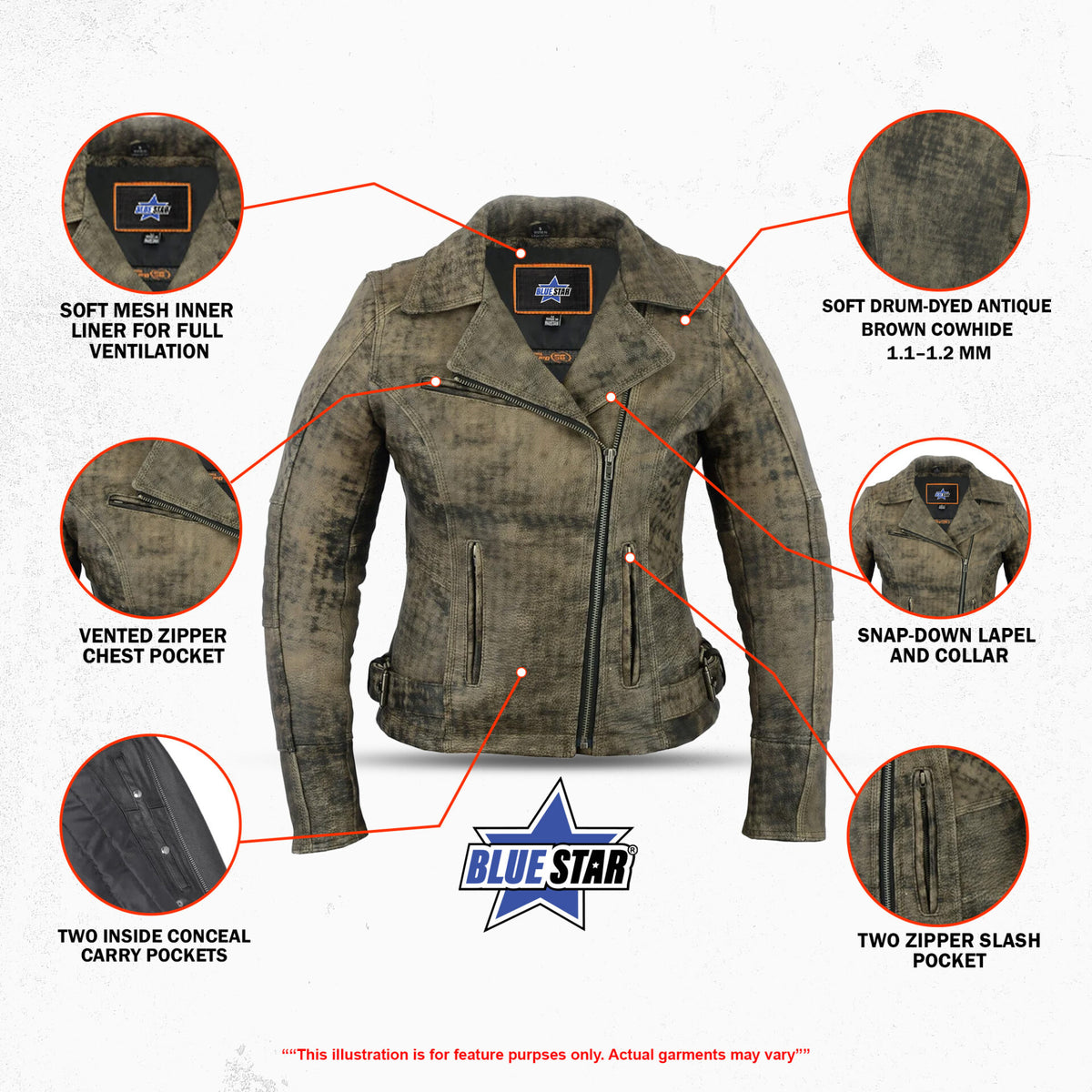 BSM2105 Women's Updated Stylish Antique Brown M/C Jacket