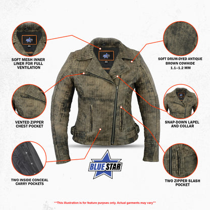 BSM2105 Women's Updated Stylish Antique Brown M/C Jacket