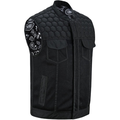 BSM4602 Mesh Rave Men’s Black Mesh Textile Vest with Black Paisley Liner