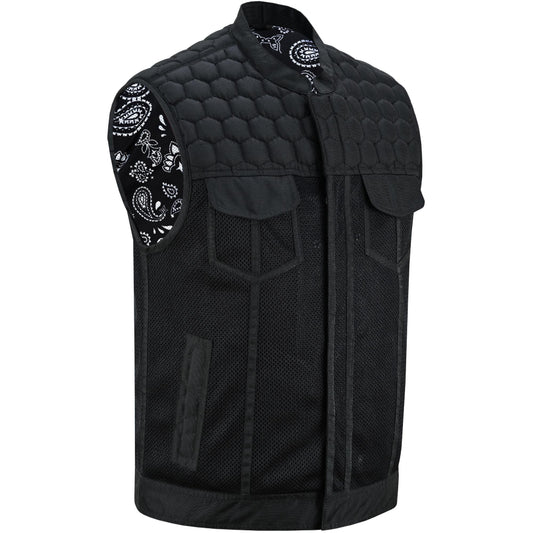 BSM4602 Mesh Rave Men’s Black Mesh Textile Vest with Black Paisley Liner