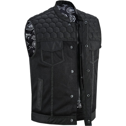 BSM4602 Mesh Rave Men’s Black Mesh Textile Vest with Black Paisley Liner