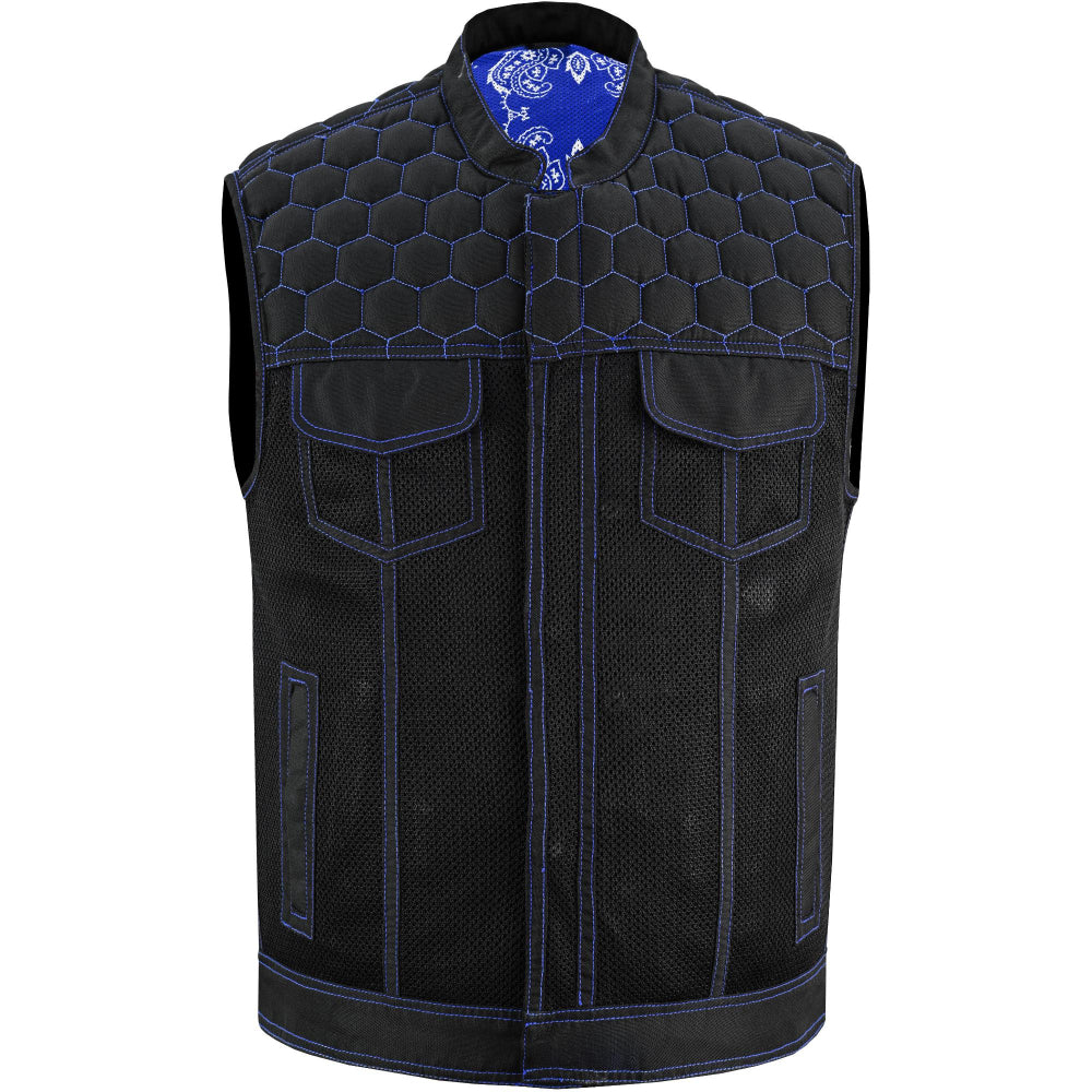 BSM4604 Blue Soul Men’s Black Mesh Textile Vest with Blue Paisley Liner