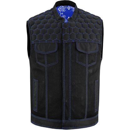 BSM4604 Blue Soul Men’s Black Mesh Textile Vest with Blue Paisley Liner