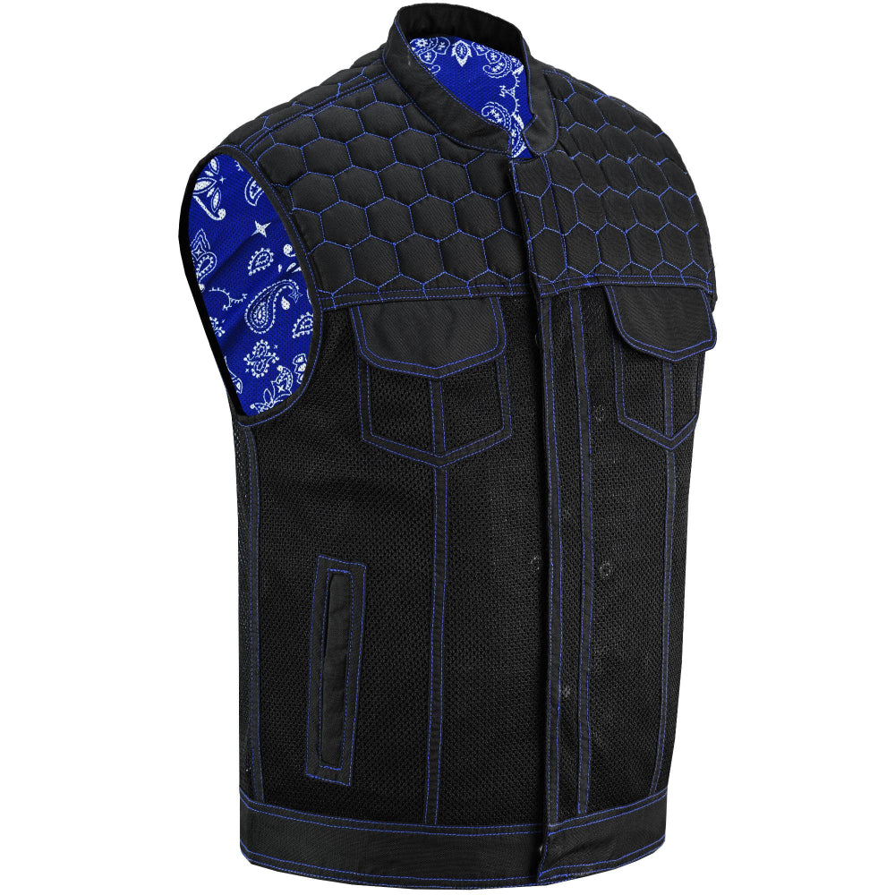 BSM4604 Blue Soul Men’s Black Mesh Textile Vest with Blue Paisley Liner