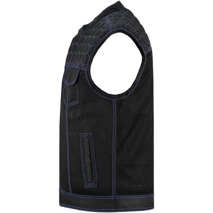 BSM4604 Blue Soul Men’s Black Mesh Textile Vest with Blue Paisley Liner
