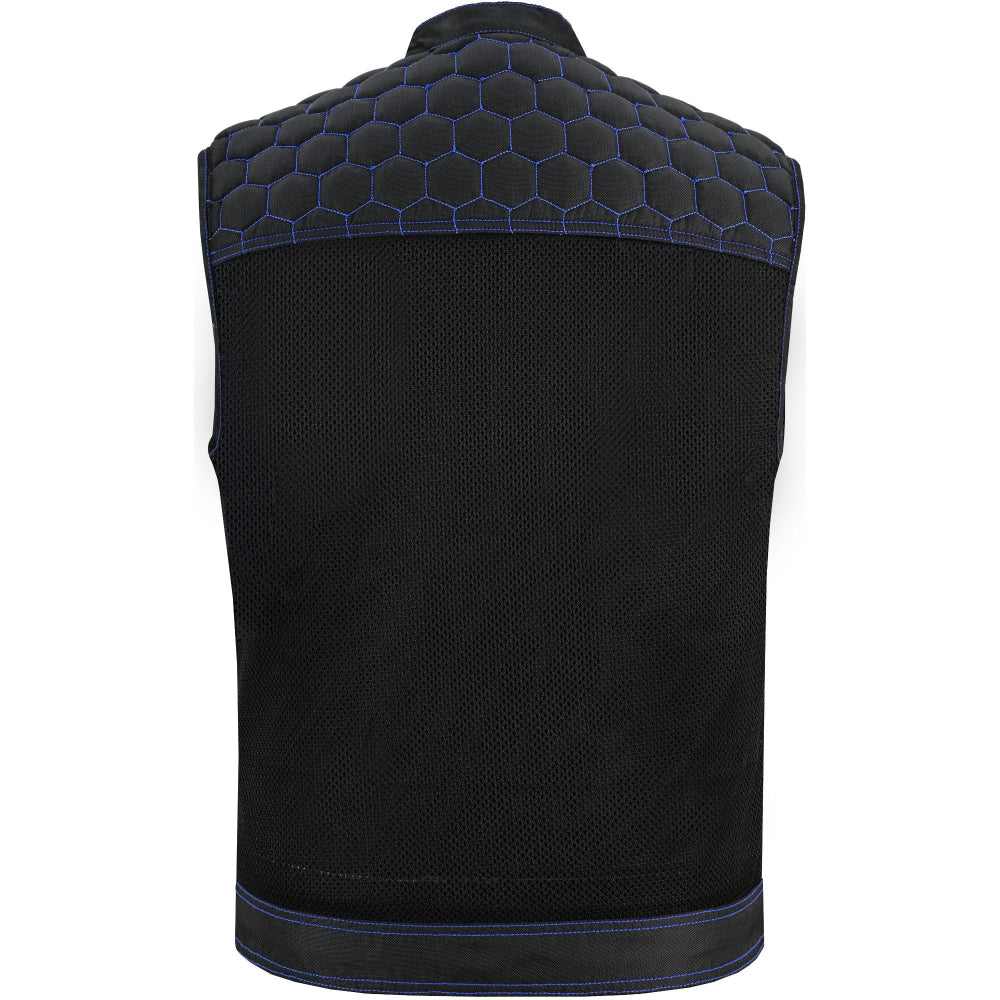 BSM4604 Blue Soul Men’s Black Mesh Textile Vest with Blue Paisley Liner